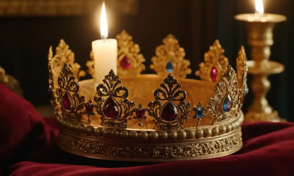 Una corona majestuosa en una almohada de terciopelo