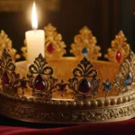 Una corona majestuosa en una almohada de terciopelo