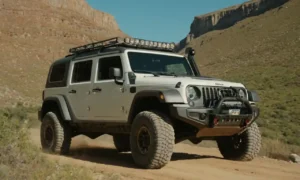 4x4 vehículo conduciendo a través de terrenos robustos
