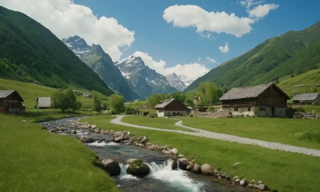 Un paisaje sereno de valle con montañas cubiertas de vegetación