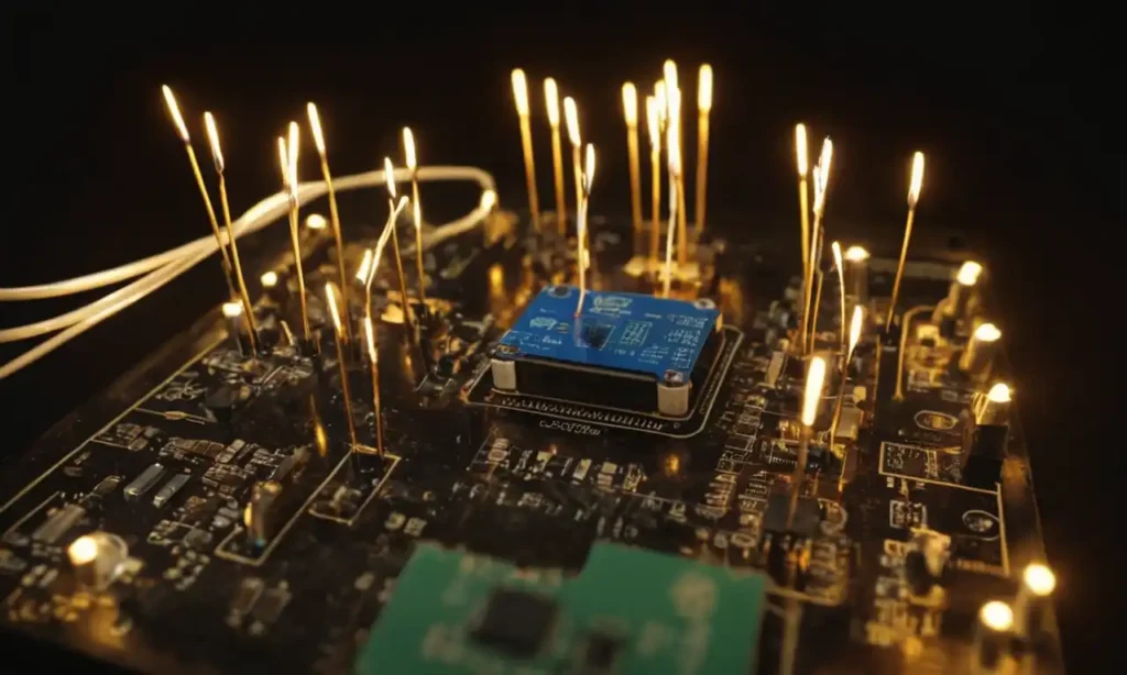 tableros de circuito 3D con alambres y conexiones