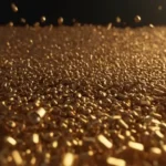 3D render of mixed metal particles or grains suspended in a transparent liquid