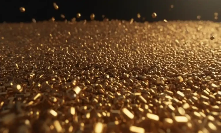 3D render of mixed metal particles or grains suspended in a transparent liquid