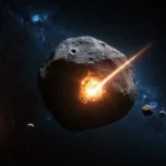 asteroides 3D flotando contra oscuros fondos espaciales