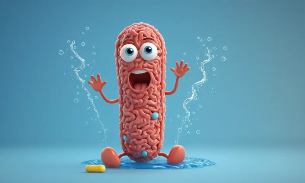 ilustración 3D del sistema digestivo con intestinos coloridos