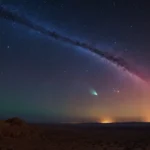 Comet streaking across starry sky