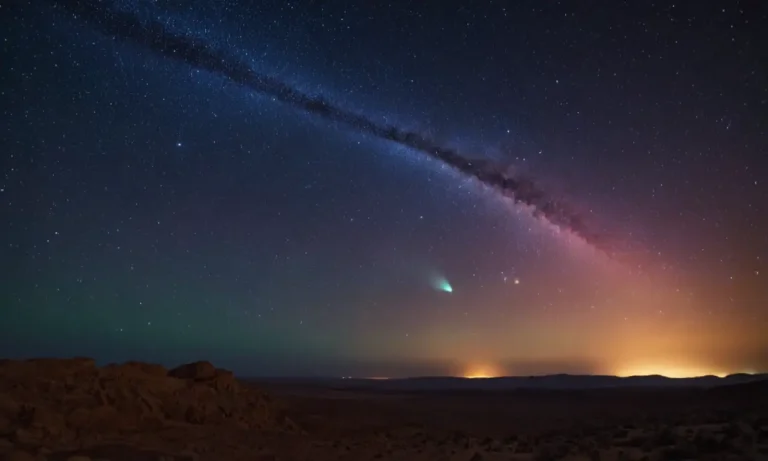 Comet streaking across starry sky