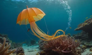 Animal marino colorido con cuerpo en forma de paraguas