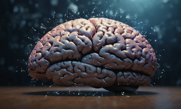Ilustración cerebral 3D con pensamientos fragmentados que flotan hacia afuera