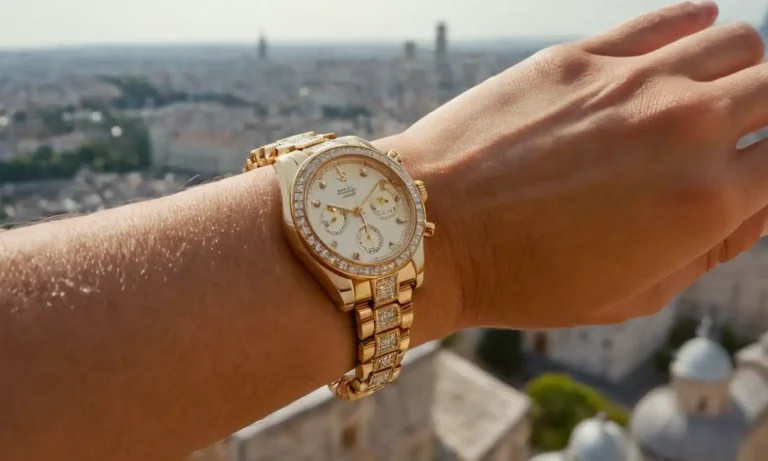 cadena de oro de 18k en una mano rodeada de joyas de lujo como diamantes y rubíes