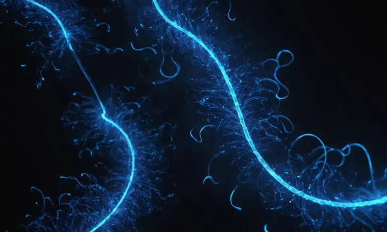 ilustración 3D de las moléculas de cetonas suspendidas en una niebla giratoria con chispas azules brillantes