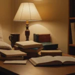 Un estudio cálido con estantes rebosando con libros