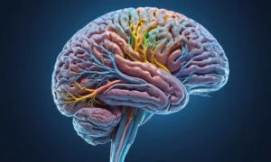 Un cerebro humano con un patrón sutil parecido al mapa que lo rodea